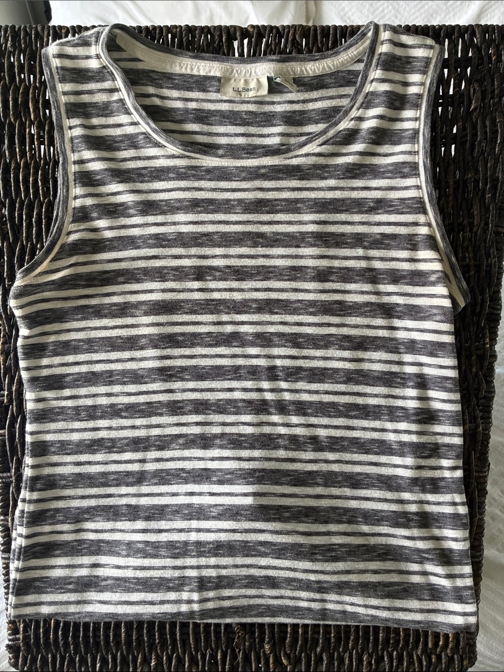 L.L. bean Gray & White Stripe Sleeveless Tank Top